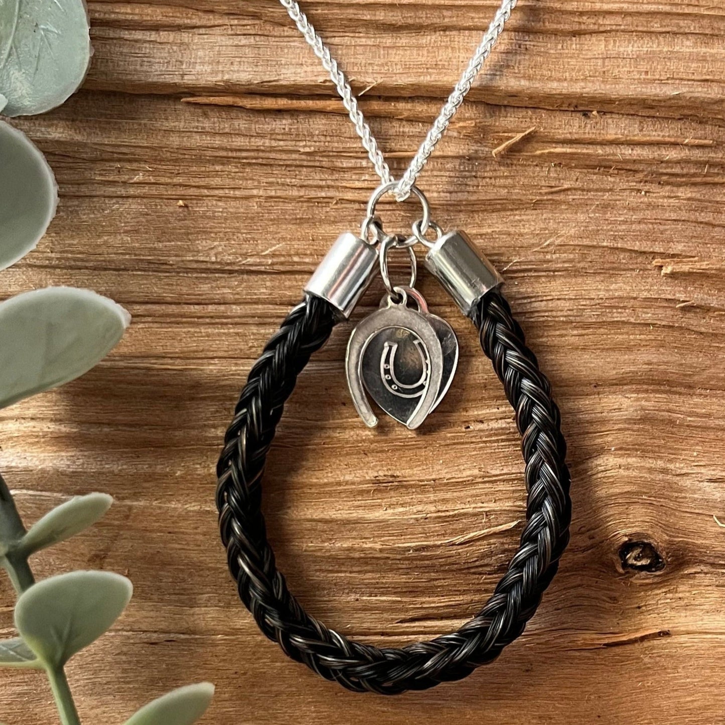 Horsehair necklace handcrafted from tail hair with sterling silver caps