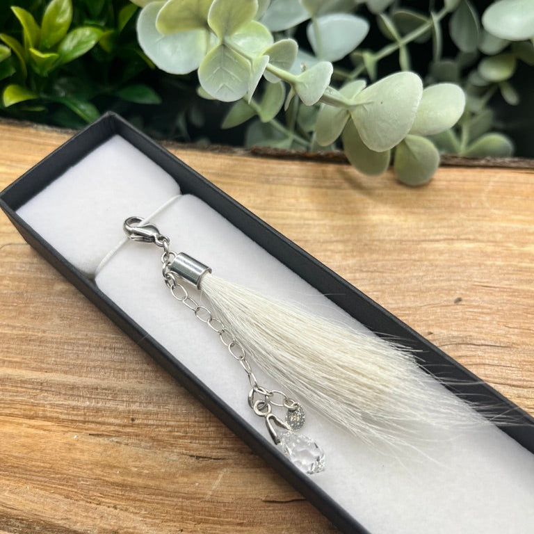 Donkey hair tassel keepsake displayed in gift box -  unique memorial gift for donkey lovers