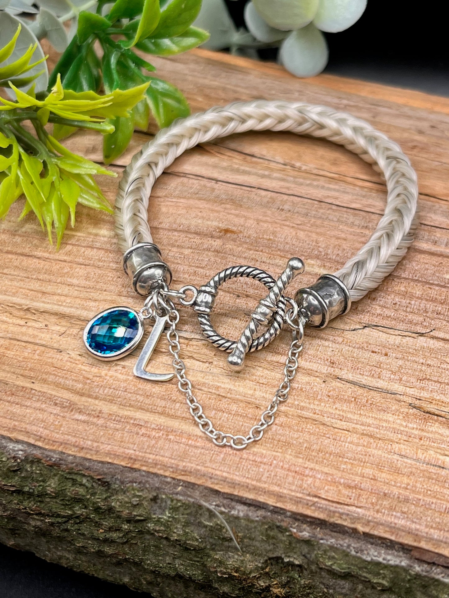 Handcrafted horse hair bracelet jewellery with sterling silver clasp and charms