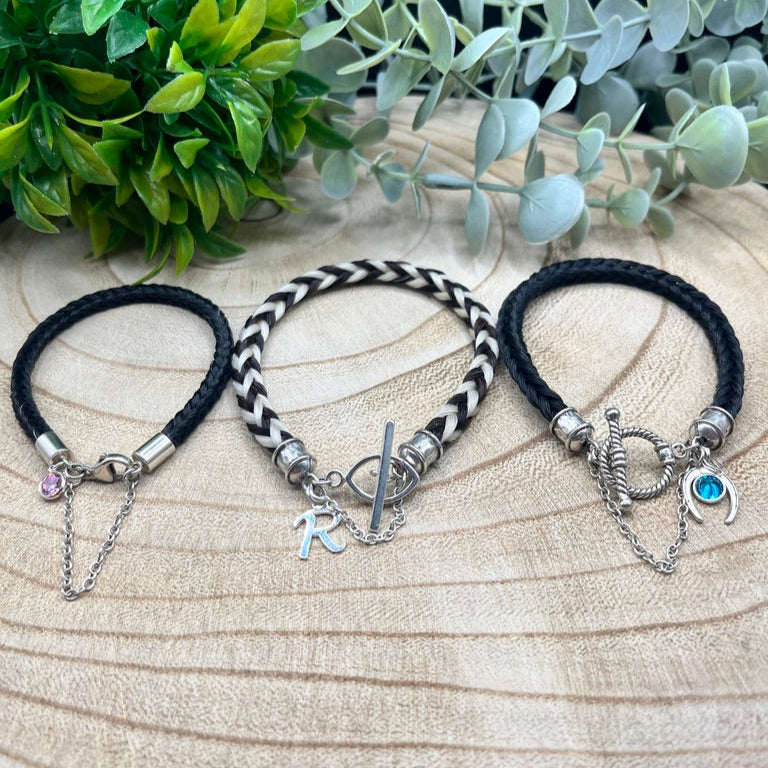 Sterling silver charm options for custom horsehair bracelet